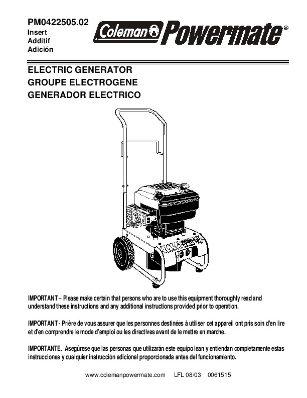 coleman powermate generator manual